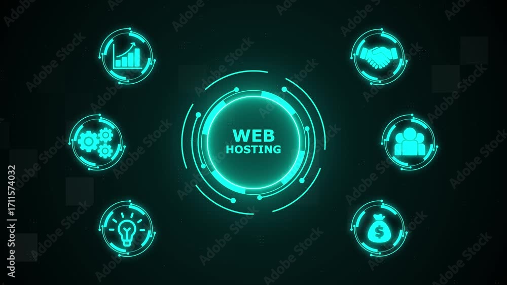 Poster web hosting. the activity of providing storage space and access for websites. business, modern techn