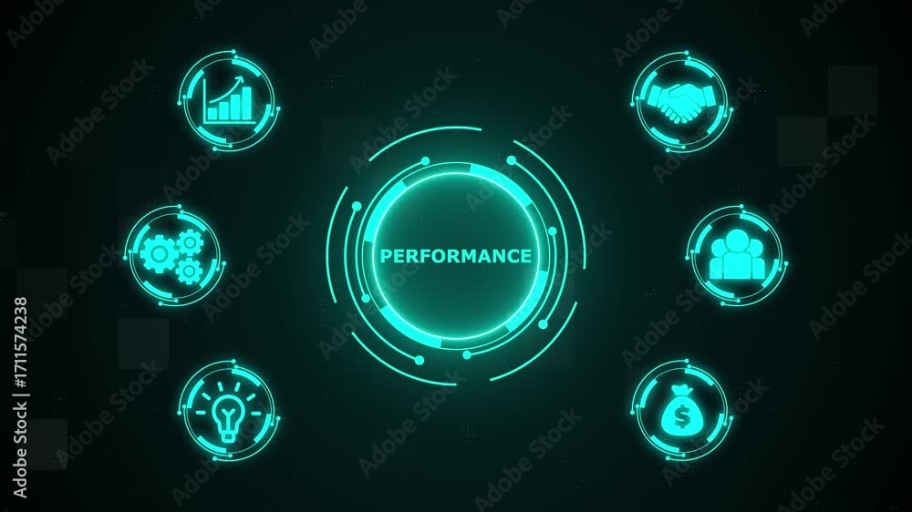 Poster performance indicator business finance concept. futuristic holographic advanced hud circle platform 