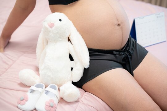 pregnant woman touches belly, Concepts of pregnancy and family. Place for text. Place for your advertisement