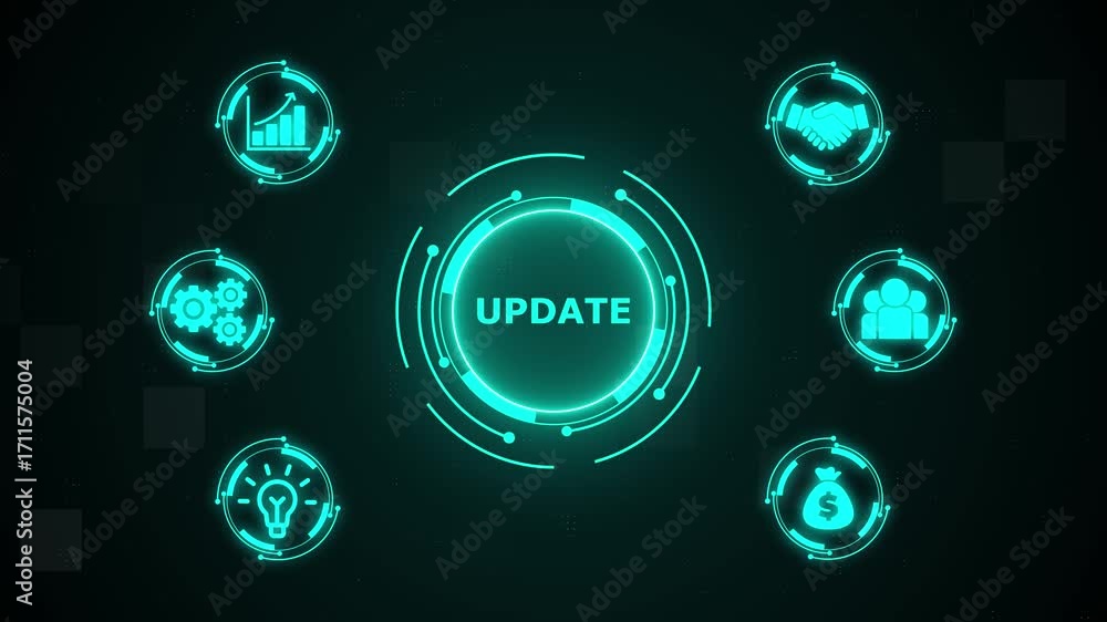 Poster business, technology, internet and network concept. update software computer program upgrade. futuri