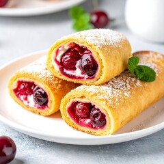 Rolled pastry filled with cherries and cream