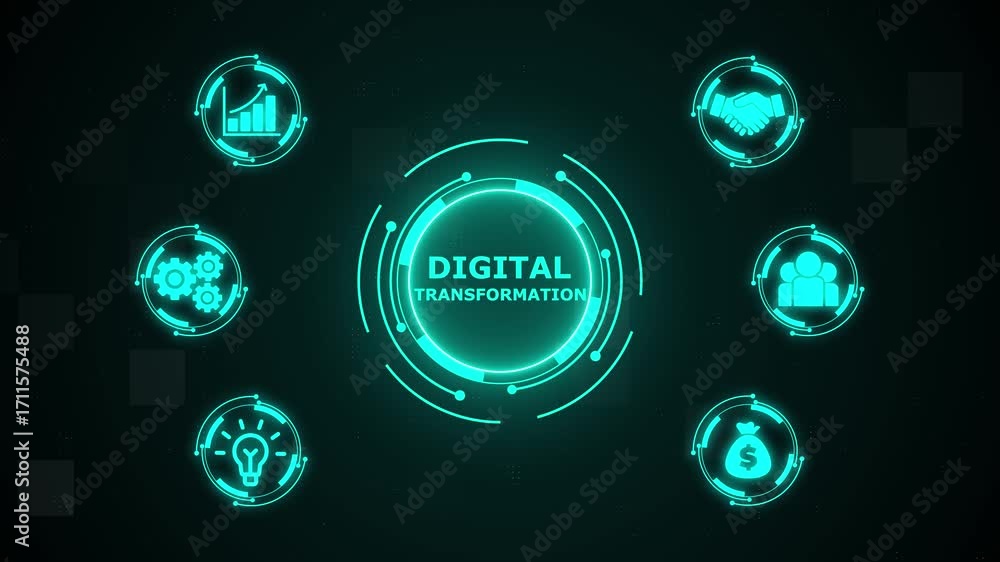 Poster concept of digitization of business processes and modern technology. digital transformation. hi tech