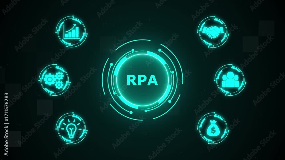 Aufkleber rpa robotic process automation innovation technology concept. business, technology, internet and net