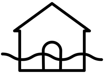水害を表すシンプルな家と波線のシンボル