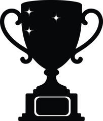 Silhouette of a trophy cup with handles and a base, adorned with sparkling stars, representing victory and achievement