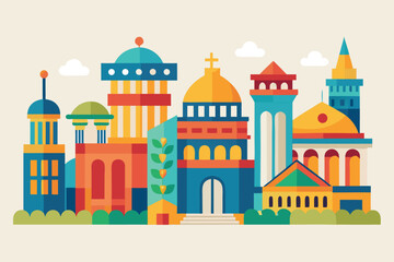Fototapeta premium Colorful cityscape with diverse architectural styles and vibrant structures