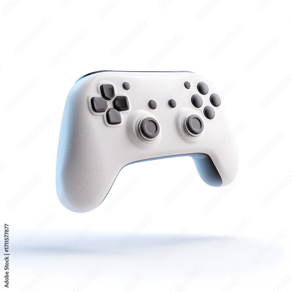 Poster 3d game controller, floating above white, minimal tech icon