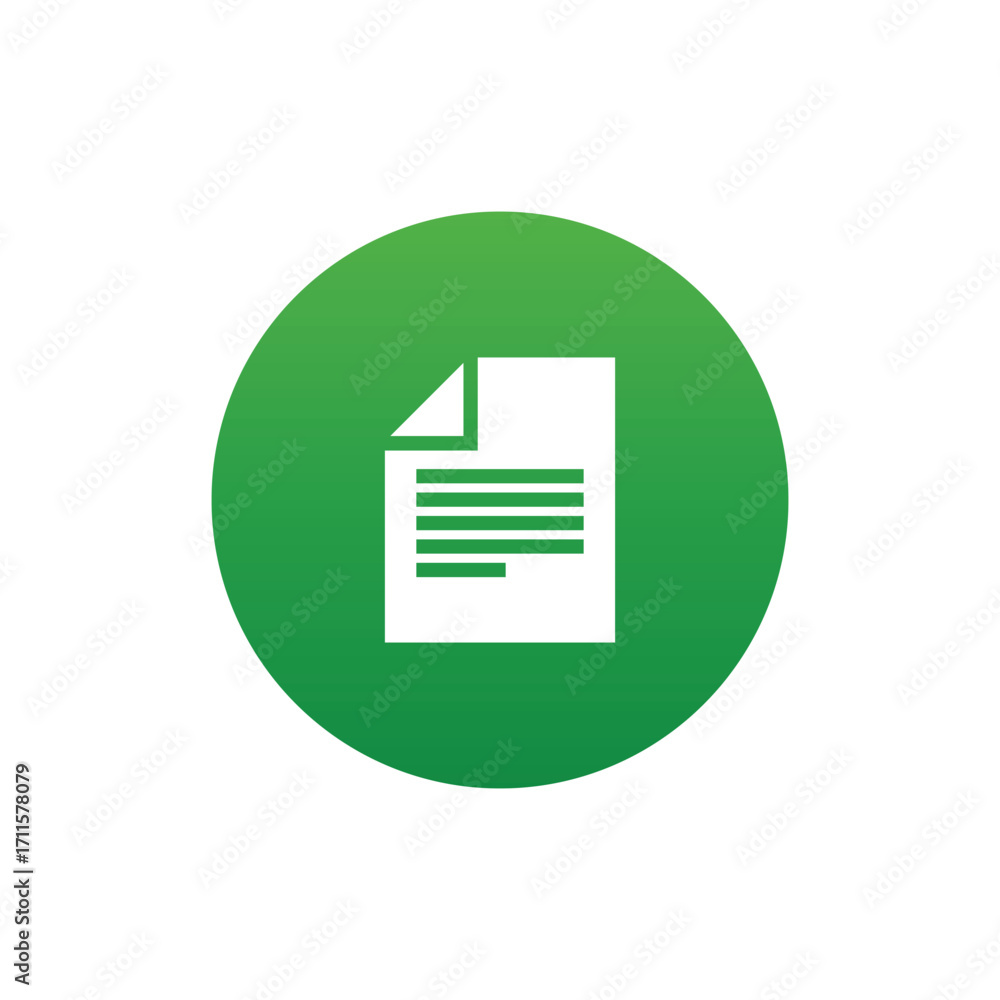 Aufkleber white document icon with text lines inside a green circle on a white background in a simple illustra