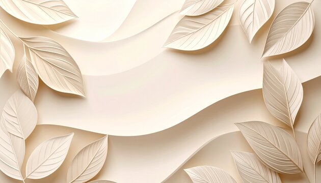 Ornate light beige relief design with leaves