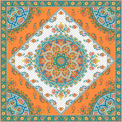 Orange and White Mandala Inspired Ornamental Scarf Vector Design