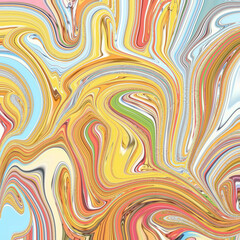 Bright abstract swirl design in yellow, orange, and blue tones. A dynamic marbled texture for creative projects, digital art, and backgrounds. Golden keywords: abstract, swirl, colorful, marbled, dyna