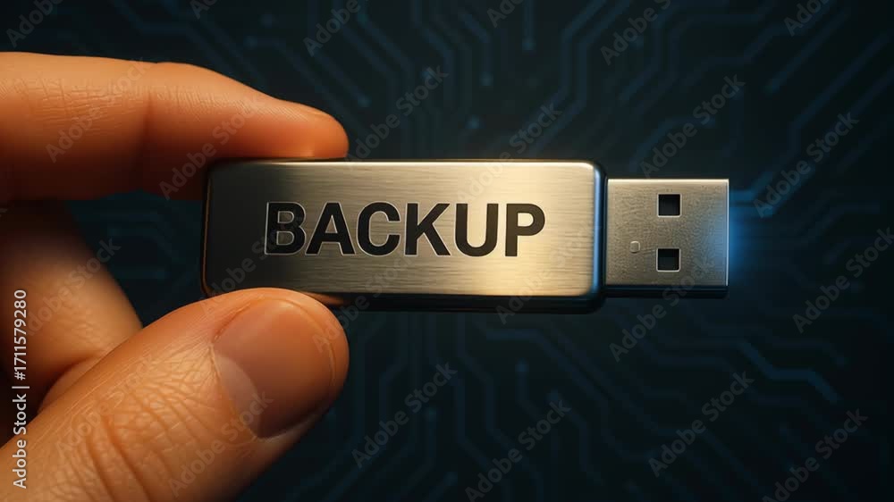Poster shiny metallic usb drive for data backup and storage symbol of security and technology in digital wo