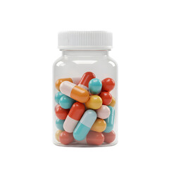 Colorful Capsules in Bottle, isolated on transparent background