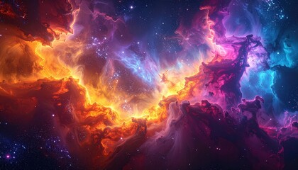 Fototapeta premium Vibrant Cosmic Nebula Displaying Colorful Energy.
