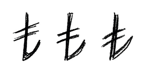 Set of hand drawn turkish lira currency symbol. Brush stroke doodle. Single element for design