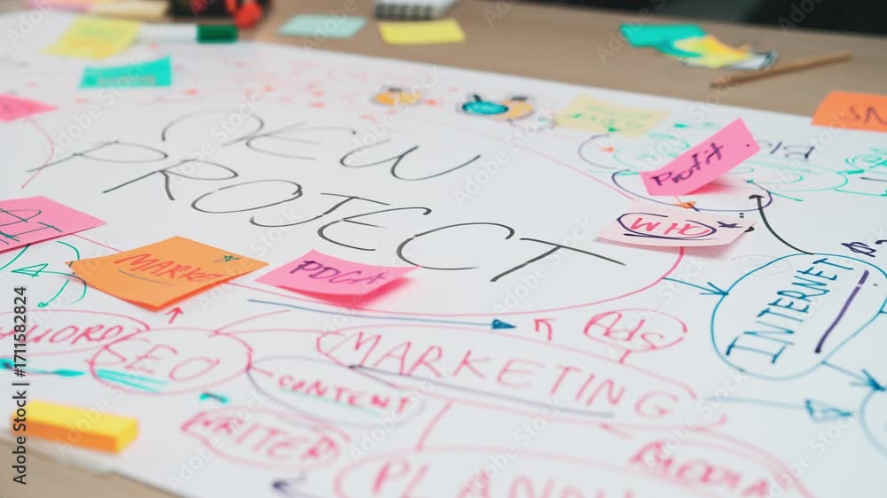 Aufkleber a vibrant working environment showcasing a new project brainstorming session with colorful sticky no