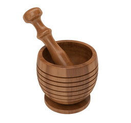 Wooden mortar and pestle isolated on transparent background