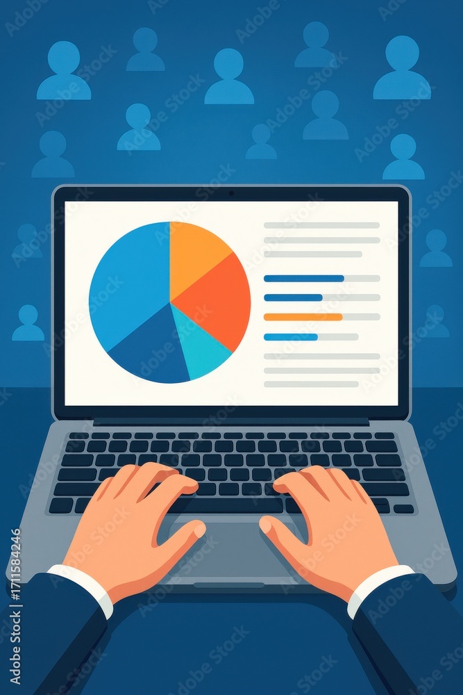 Aufkleber hands typing on laptop with colorful graphs and charts in business data analysis concept