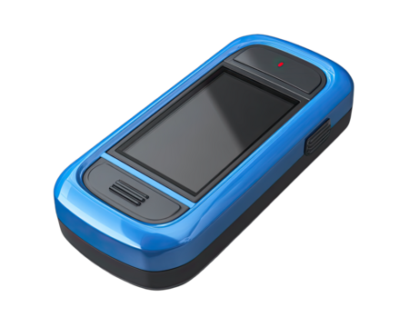 A blue mobile device angled - Powered by Adobe