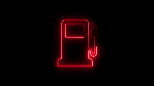 Neon Gas Pump Icon on Black Background fuel station. neon gas pump icon animation. Fuel pump icon on black background. Gas Station motion icon.
