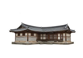 Obraz premium Exquisite traditional Korean Hanok architecture, showcasing classic Asian cultural heritage and intricate design details of an ancient building, isolated on a clean white background