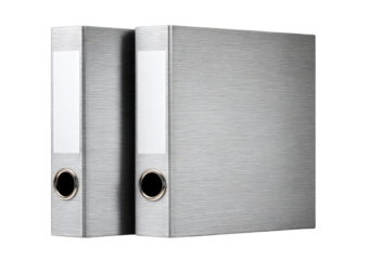 Two gray metal file folders