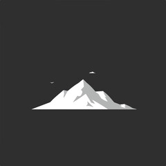 Minimalist graphic of a mountain range with birds against a solid dark grey background