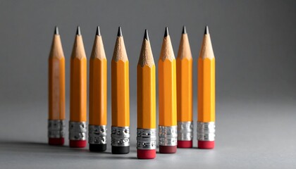 Row of pencils on gray background