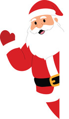 Smile Santa Claus Peeking and Waving Hand, Cheerful Santa Claus Surprise, Merry Christmas with Santa Claus Character illustration