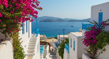 Greek island village street view