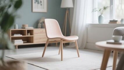 A casual chair with a minimalist style is placed in a bright indoor space, matched with soft light and shadow, fully showing comfort and elegance.
