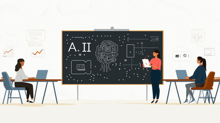 Artificial Intelligence Training Class with Teacher and Students