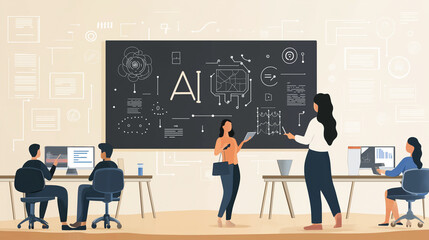 Artificial Intelligence Training Class with Teacher and Students