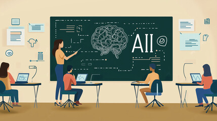 Artificial Intelligence Training Class with Teacher and Students