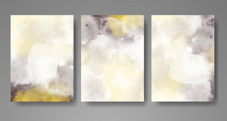 Set of cards with bright colorful vector watercolor background. Design for your date, postcard, banner.