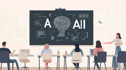 Artificial Intelligence Training Class with Teacher and Students
