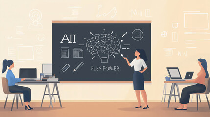 Artificial Intelligence Training Class with Teacher and Students