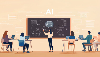 Artificial Intelligence Training Class with Teacher and Students