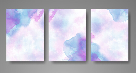 Set of cards with bright colorful vector watercolor background. Design for your date, postcard, banner.