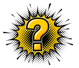 Glossy Yellow Question Mark in a Spiky Pop Art Burst