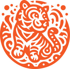 Fototapeta premium tiger in an orange circle with swirls