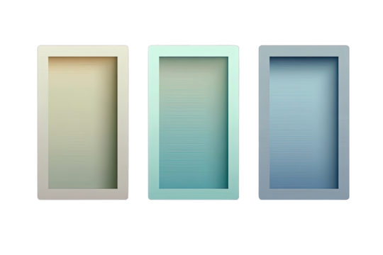 Three rectangular, empty frames in pastel colors