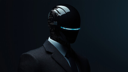 Futuristic Humanoid Robot in Business Suit with Artificial Intelligence Concept