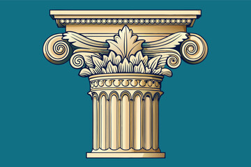 Obraz premium Classic architectural column design featuring intricate details and scroll motifs on a blue background