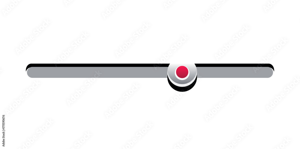 Aufkleber horizontal slider bar with a red and white toggle in the middle on a plain white background view