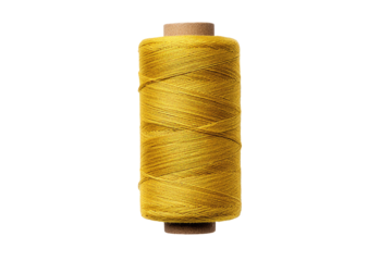 A spool of bright yellow thread.  Close-up view of a cylindrical spool filled with tightly wound, golden-yellow thread. 