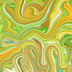 Swirling abstract green and yellow marbled texture with fluid organic waves, ideal for backgrounds, textiles, or digital modern art design.
