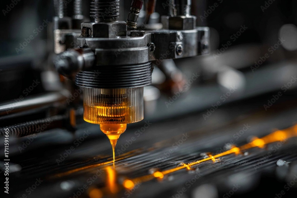 Poster industrial 3d printer depositing lines of molten plastic to create a three-dimensional object in an 