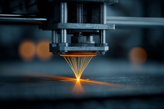 Automated industrial 3d printer printing a new layer of molten material