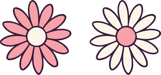Pink and White Daisy Flowers: Simple Floral Design Elements Vector Illustration